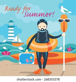 Summer Sea Diver with Swim Objects