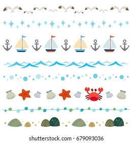 summer sea elements border set