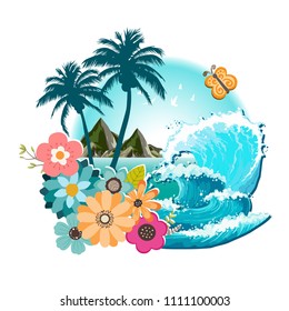 summer sea flowers wave  beach island landscape vacation holiday coconut trees tropical mountain seascape sunlight travel ocean hawaii