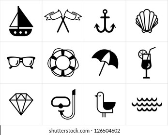 Summer sea icons in black and white