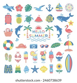 Summer and sea illustration set. tropical, travel, icon, beach