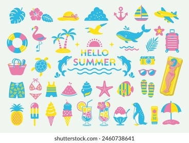 Summer and sea illustration set. tropical, travel, icon, beach