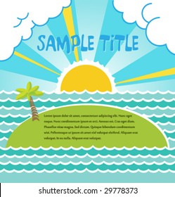 Summer sea landscape with island. Vector.