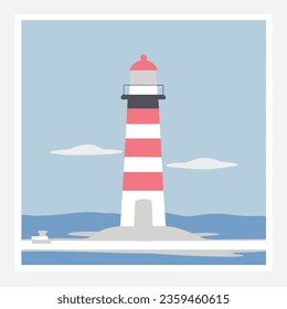 Summer Sea Landscape Lighthouse, vector, illustration, wallpaper