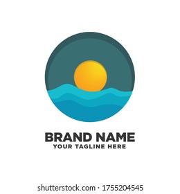 Summer sea logo design vector, Susnset logo design, Summer sticker vector