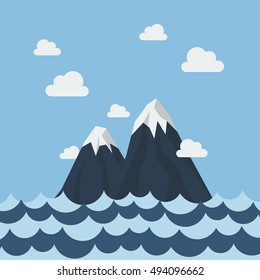 Summer sea and mountain in flat style