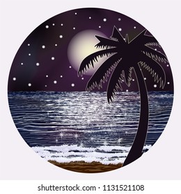 Summer sea night card , vector illustration