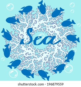 Summer sea pattern. Colourful background with corals and fishes. Underwater. Holiday background