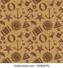 Summer and sea related seamless pattern on paper textured background