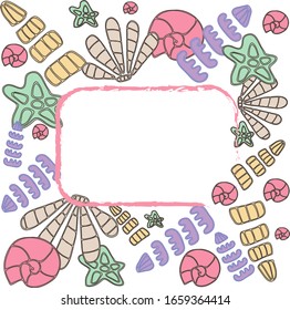 Summer Sea Shells Postcard Design. Vector white Background with Place for Text.