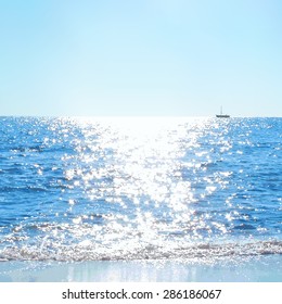Summer sea with shiny sky and flecks of sunlight , vector illustration