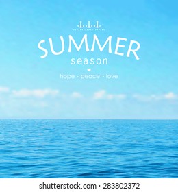 Summer sea with shiny sky with small clouds, vector illustration