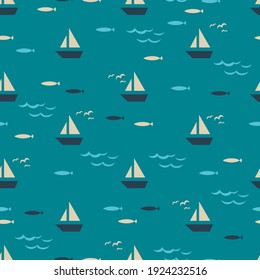 Summer Sea and Ship Vector Graphic Art Seamless Pattern can be use for background and apparel design