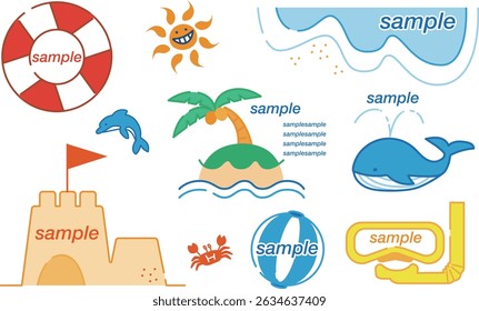 Summer sea simple design frame illustration set