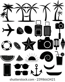 summer sea simple illustration set decoration decoration beach summer vacation ribbon travel tropical sea bathing mid august Summer Vectors illustration