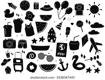 summer sea simple illustration set decoration decoration beach summer vacation ribbon travel tropical sea bathing mid august Summer Vectors illustration