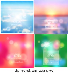Summer sea, sky, and blurred abstract backgrounds set