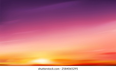 Summer Sea Sky At Sundown, Background With Gradient Purple Evening Colors, Abstract Vector Texture Over Beach, Nature Illustration For Spring And Winter Seasons, Coastal Horizon And Twilight Scene.