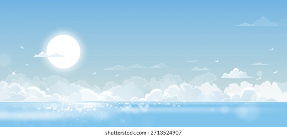 Summer Sea Sky At Sundown, Background With Gradient Purple Evening Colors, Abstract Vector Texture Over Beach, Nature Illustration For Spring And Winter Seasons, Coastal Horizon And Twilight Scene.