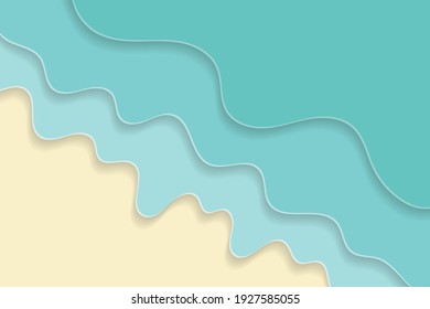 Summer sea smooth background with waves in paper cut out style. Vector Illustration