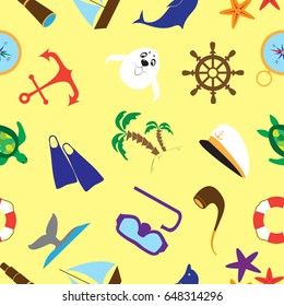 Summer sea travel doodle stuff pattern