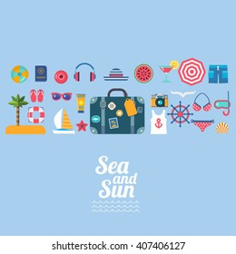 summer sea travel vector flat icons