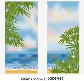 Summer sea tropical banners, vector illustration