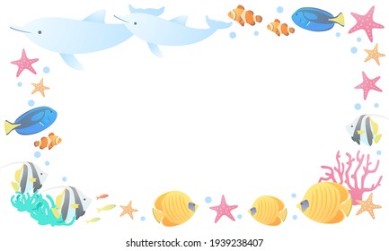 Marco de ilustración de vectores de peces tropicales del mar de verano