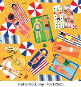 .Summer Sea Vacation Illustration. Vector Seamless Pattern.