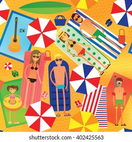 Summer Sea Vacation Illustration. Vector Seamless Pattern.