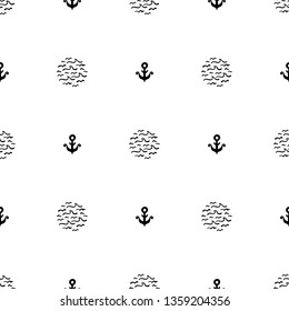 Summer Sea Vacation Vector Background. Hand Drawn Doodle Anchors and Sea Waves Seamless Pattern