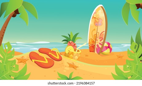 Summer and sea vacation vector illustration. Summer Season opening concept. Tropical Beach