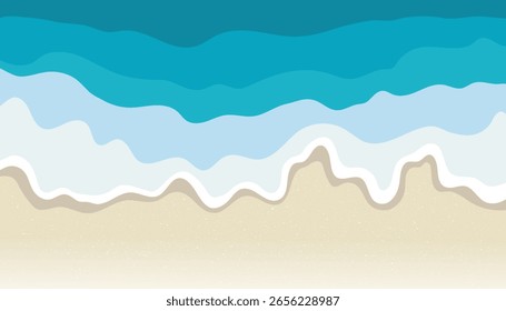 Summer sea with waves background, waves and sand  design template, illustration hand drawing