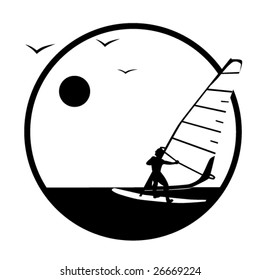 Summer, sea, windsurfing. Vector.