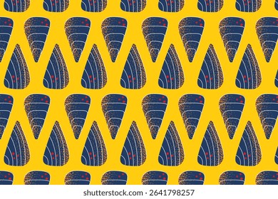 Summer seafood oysters seamless pattern on yellow background