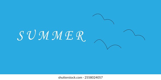 summer seagulls banner on a blue background