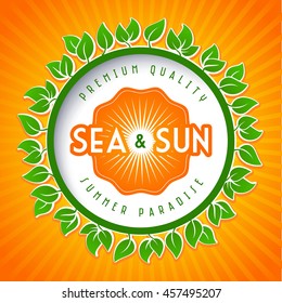 summer seal design component for travel agency seal flag or insert template holiday summer nature travel conceptual vacation background scene yellow earth sunrise orange treasure sprout mark sea sun s