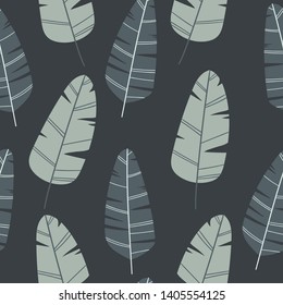 Summer seamles pattern blue leawes on dark background. Wall art, greeting card, social media post, packaging paper design. Vector illustration. 
