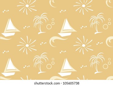 summer seamless background with boats and palm trees