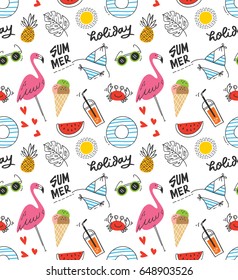 Summer seamless background in doodle style