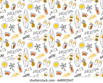 Summer seamless background in doodle style