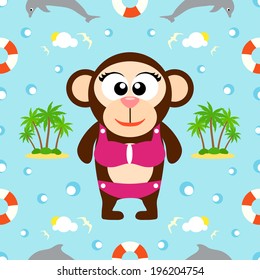  Summer seamless background with monkey vector