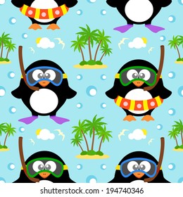  Summer seamless background with penguin vector