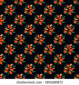 Summer seamless creative pattern with red lemon silhouettes and foliage. Black background. Vector illustration for seasonal textile prints, fabric, banners, backdrops and wallpapers.
