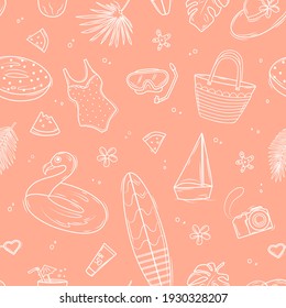 Summer seamless doodle pattern. Vector seamless background.