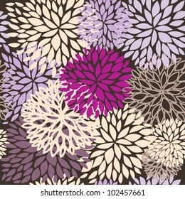 Summer seamless floral pattern with multicolored chrysanthemums in dark colors