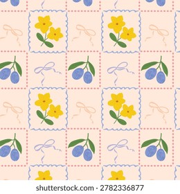 summer seamless flower and leaf decoration with water color texture.