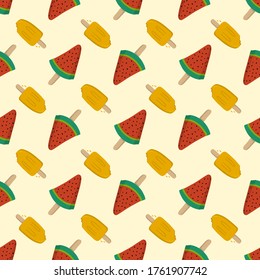 Summer seamless fruits ice cream, pattern template for textile or background