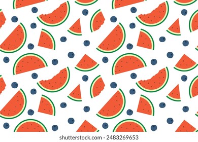 summer seamless fruits pattern with watermelon and blueberry, perfect for summer-themed apparel, home decor, packaging, stationery items and and greeting cards- vector illustration
