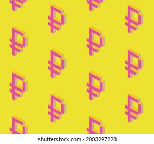 Summer seamless geometric pattern with the image of engineering money, banknotes, currencies. Euro, dollar, yen, ruble, bitcoin. Vector design for web banner, business presentation.
